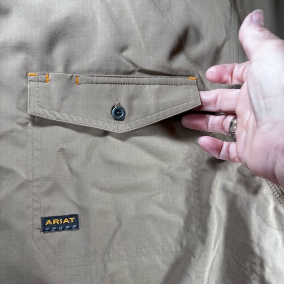 Ariat Rebar Men's Khaki Color Button-Down Shirt - Picture 4 of 13